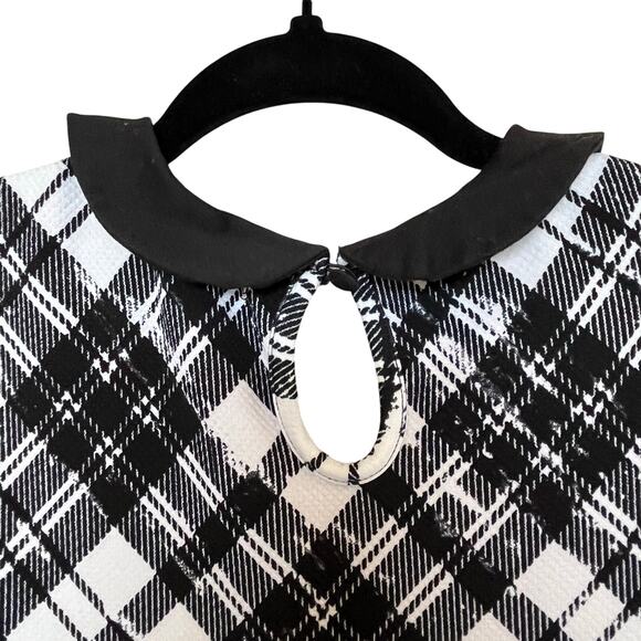Hot Topic Dress Size Medium White Black Plaid Peter Pan Collar Academia Preppy - Picture 5 of 9
